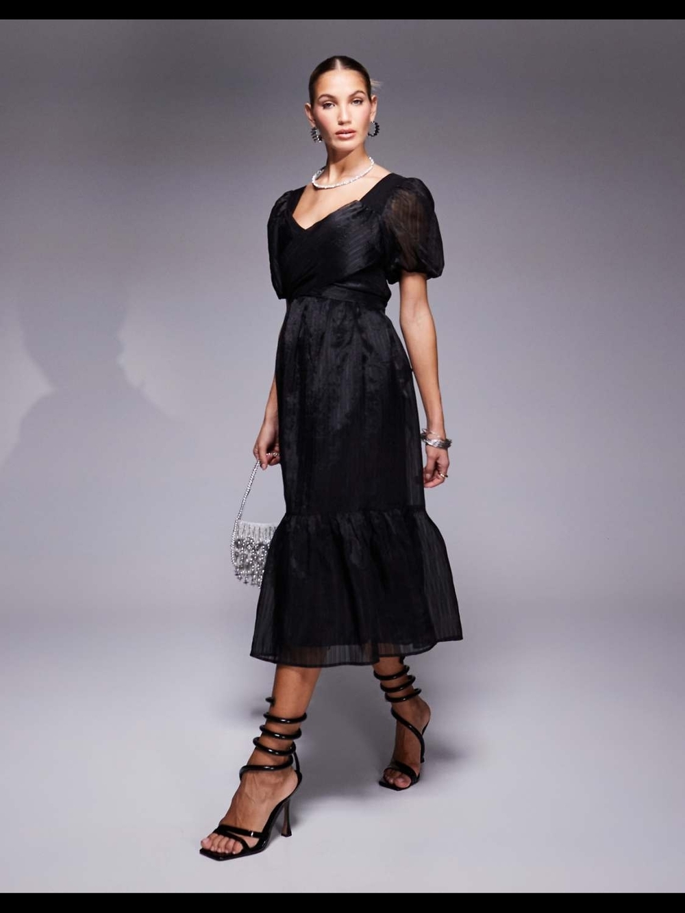 Lulu’s Black Midi Dress NWT Puff Sleeve Open Back Tie Waist -  Small